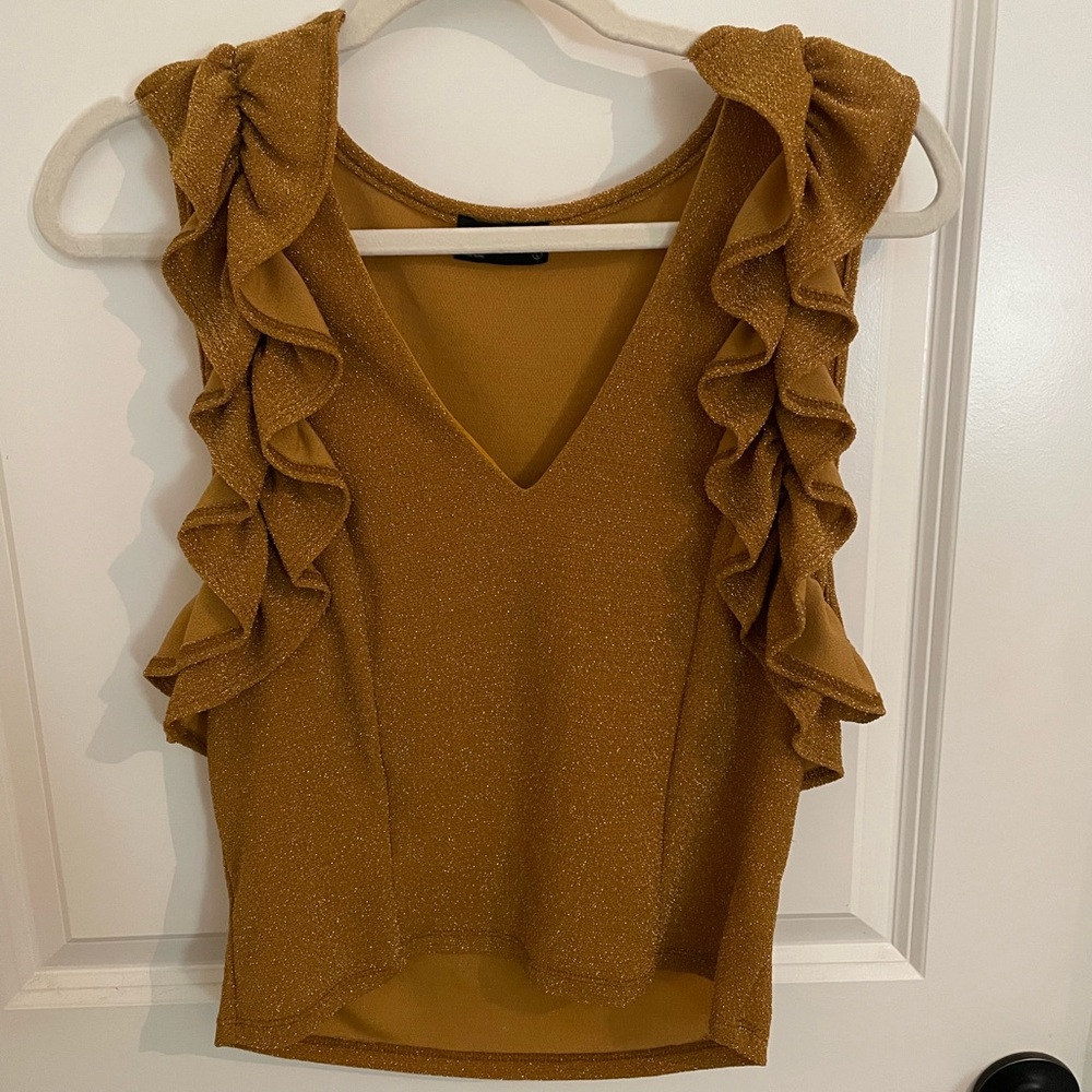 Elegant Ruffled Gold Top